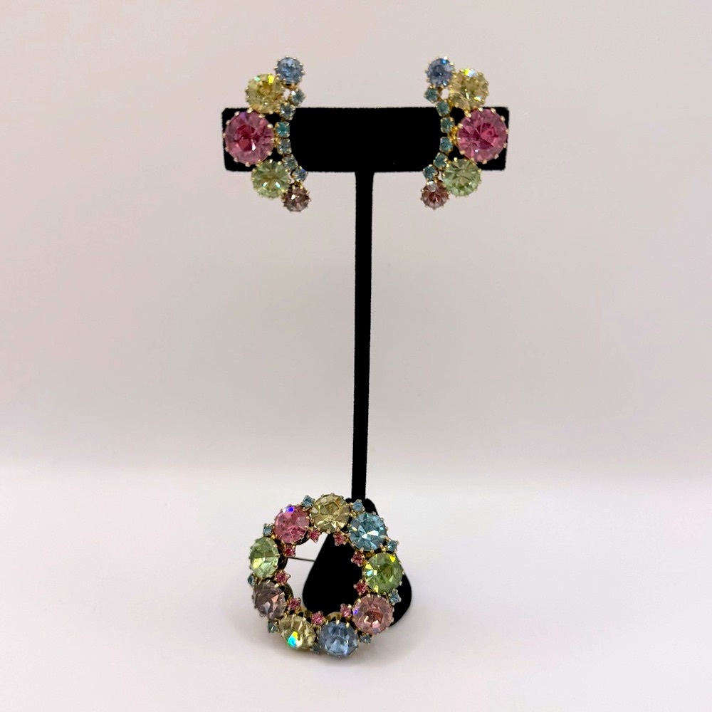 ALBERT WEISS Vintage Pastel Crystal Brooch & Earring Set